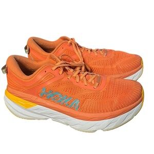HOKA BONDI 7 CAMELLIA COASTAL ORANGE SHADE RUNNING SNEAKER SHOE GOOD COND 10